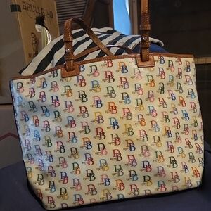 Dooney & Bourke Multicolor DB Logo Tote with Brown Trim